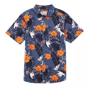 HURLEY-Mens Hawaiian Shirt-Blue Floral-Casual Button Down-Short Sleeve Size‎ M